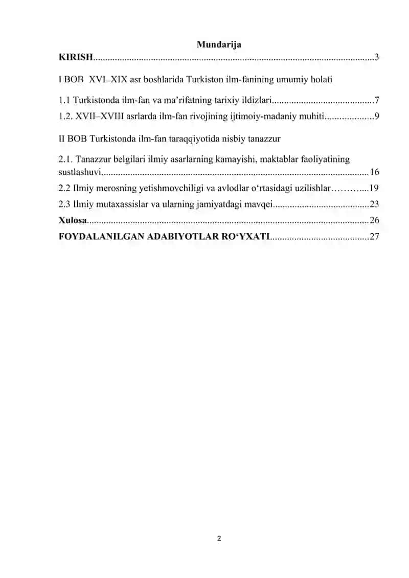 XVI-XIX asr boshlarida Turkistonda ilm -fan taraqqiyotida nisbiy tanazzur va uning sabablari 2
