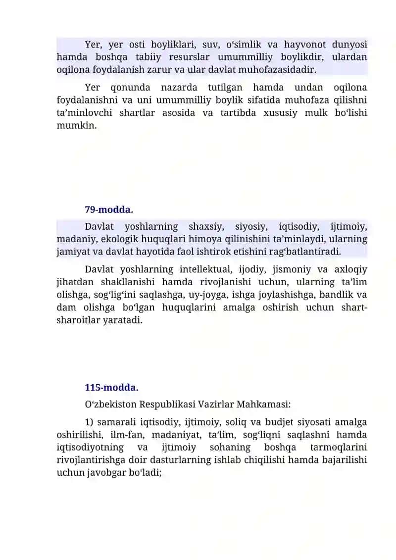 O'zbekiston Respublikasi Konstitutsiyasidagi atrof muhit muhofazasi va ekologiyaga tegishli moddalarning mazmun mohiyatini o’rganish 2