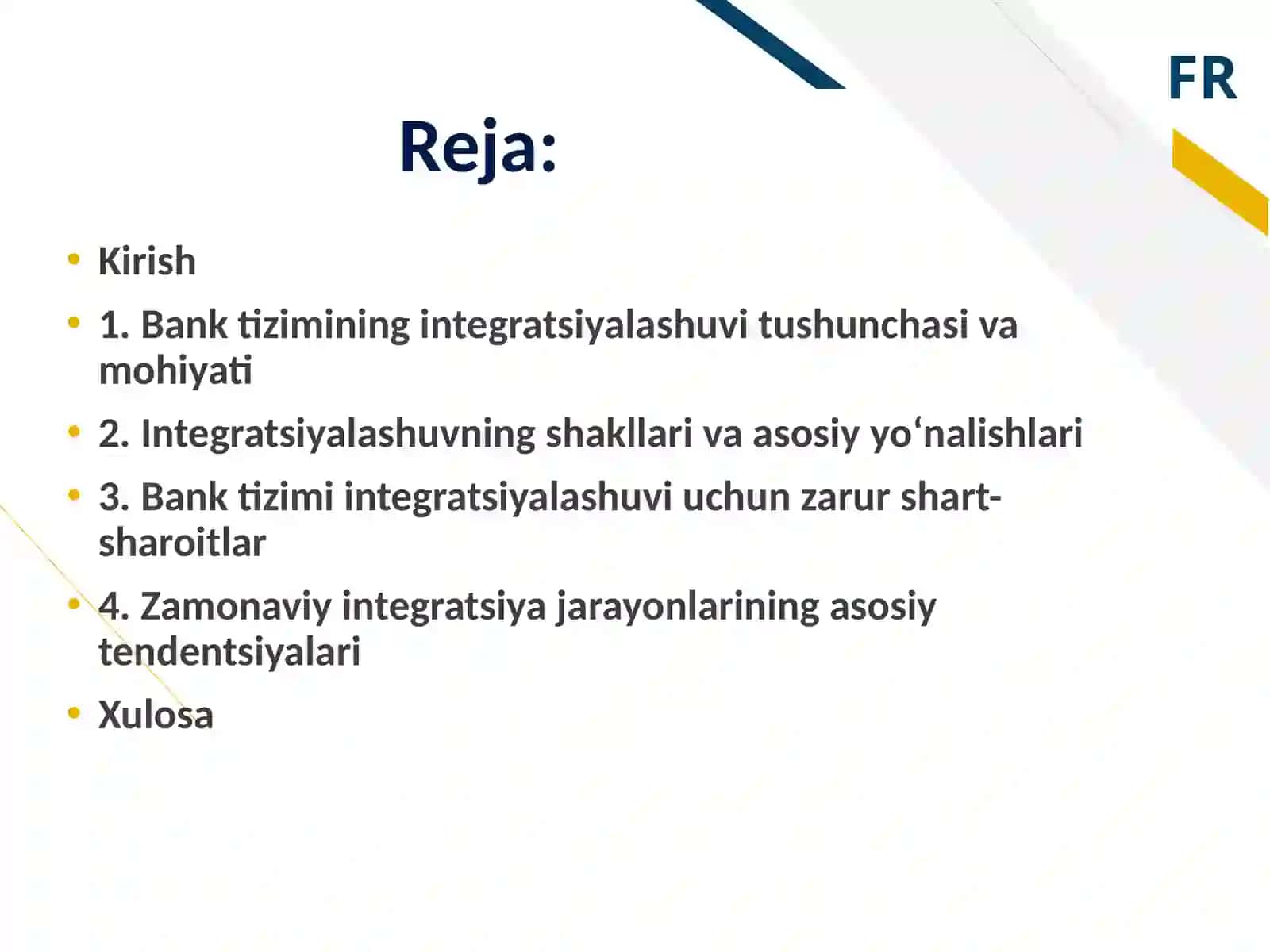 Bank tizimining integratsiyalashuvi  shart-sharoitlar va tendentsiyalar 2