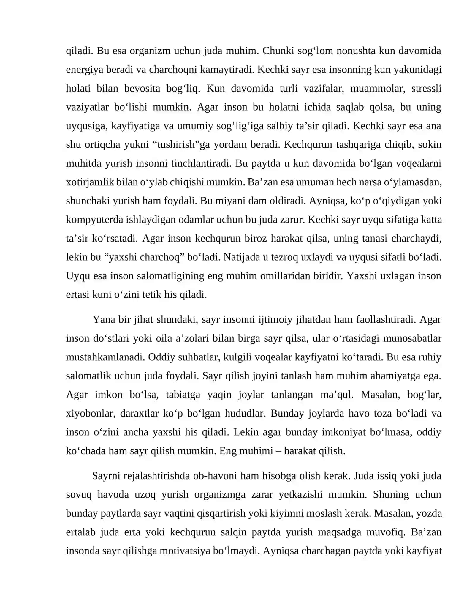 Ertalabki va kechki sayrni rejalashtirish 2