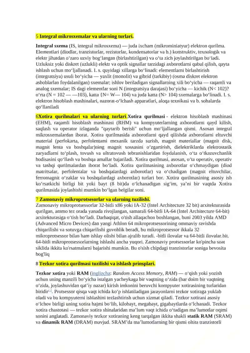 Birinchi avlod kompyuterlari va ulardagi qurilmalar 2