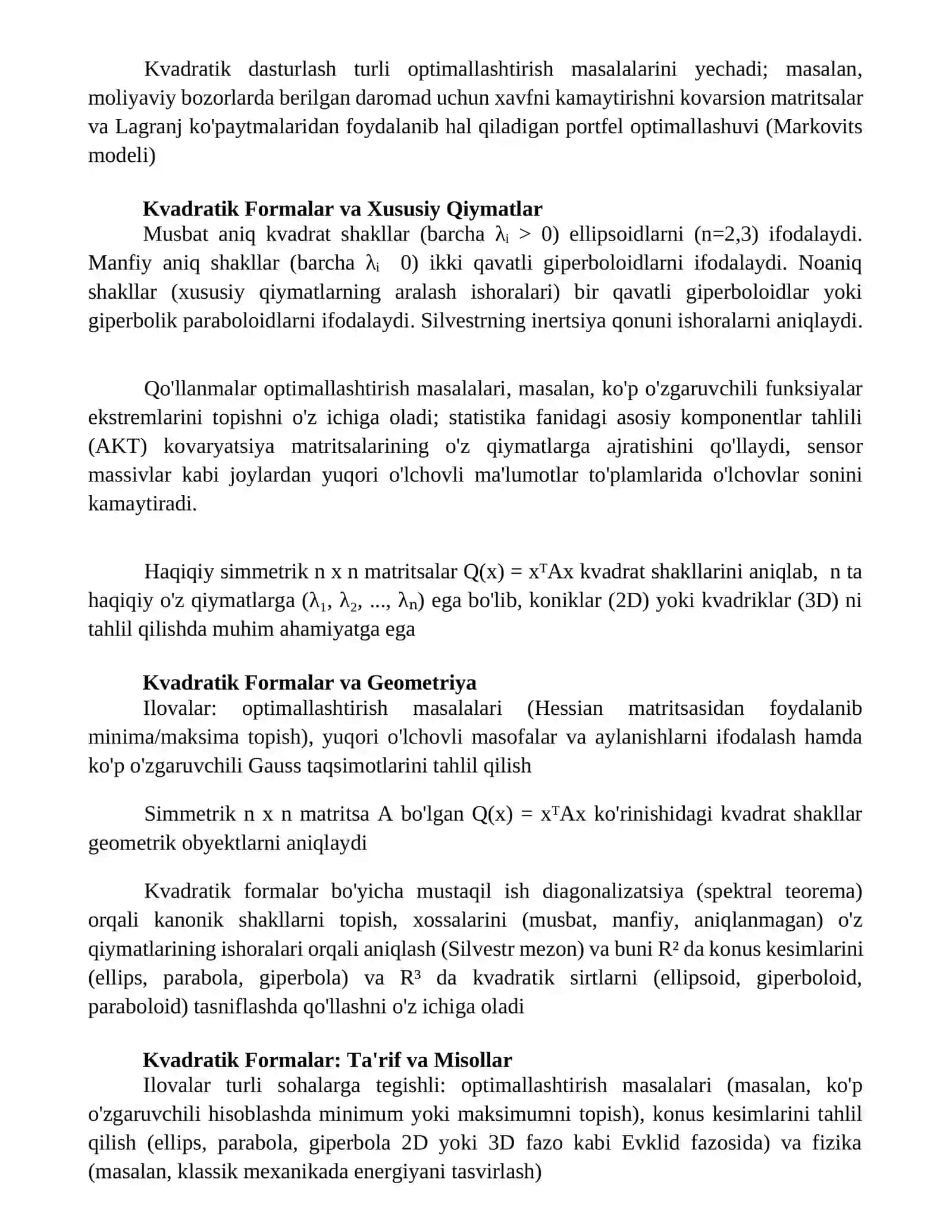 Kvadratik shakllar va matritsalar 2