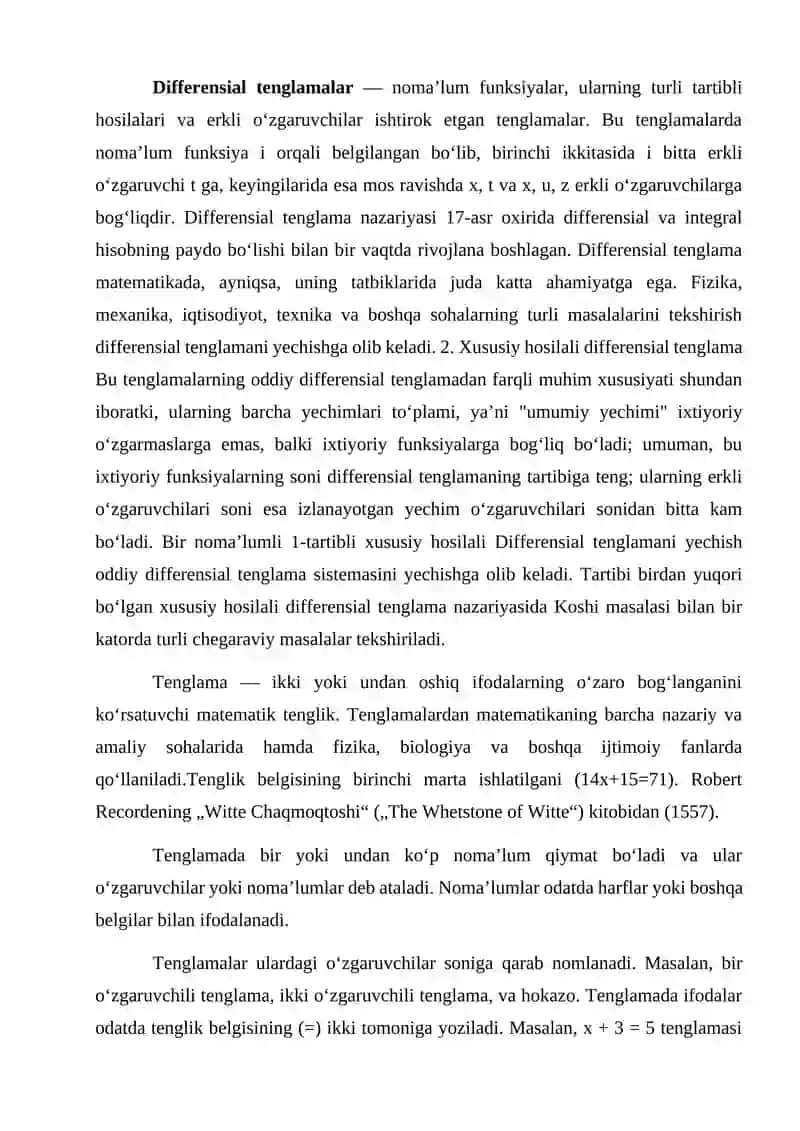 Birinchi tartibli differensial tenglamaning maxsus yechimi 2