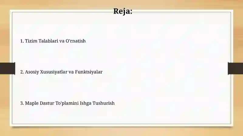 Maple amaliy dasturlar paketini ishga tushirish 2