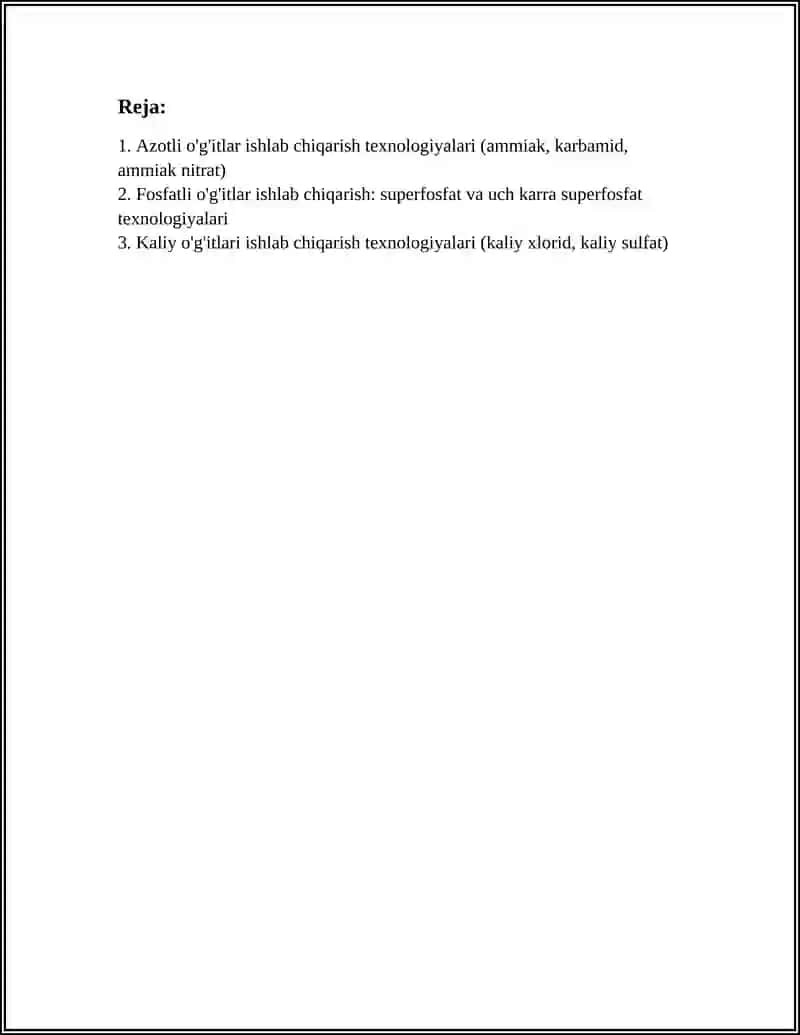 MINERAL O’G’ITLAR ISHLAB CHIQARISH TEXNOLOGIYALARI 2