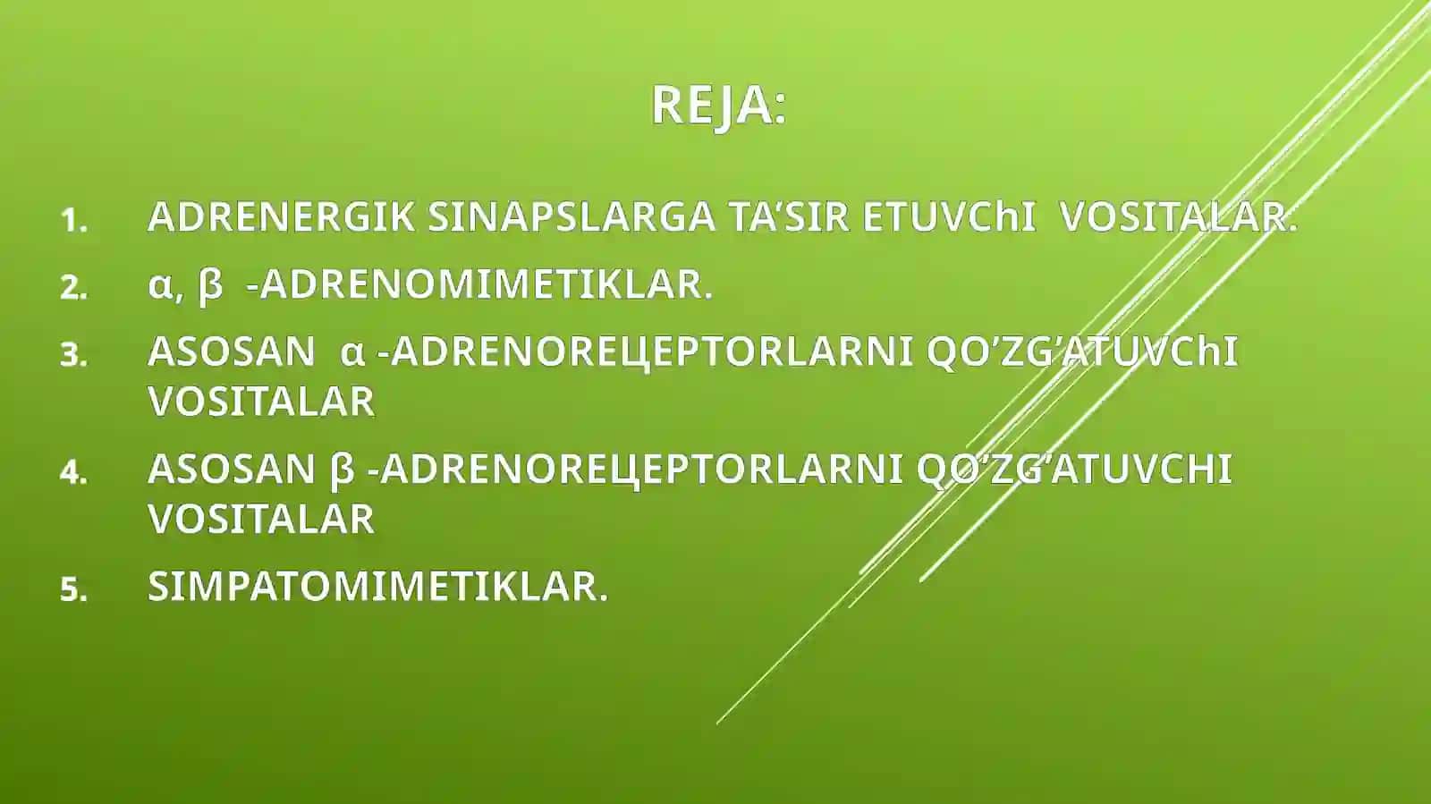 Adrenomimetiklar. Pediatriyada adrenomimetiklarni o’ziga xos qo’llanishi. 2