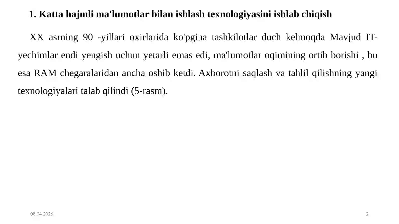 BIG DATA BILAN ISHLASH TEXNOLOGIYALARI 2