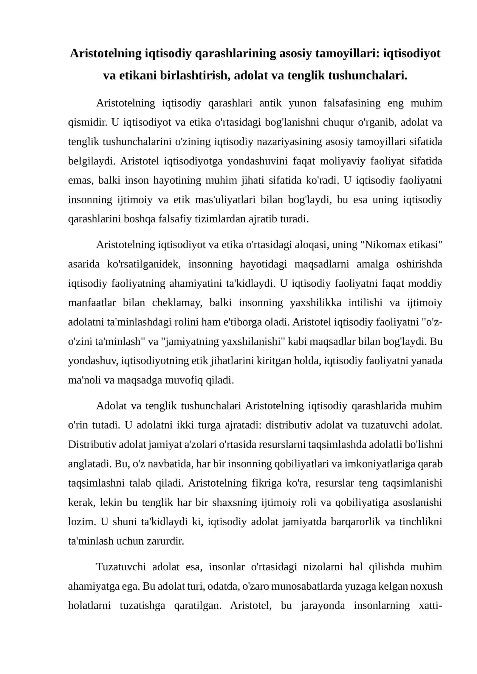 Aristotelning iqtisodiy qarashlari 2