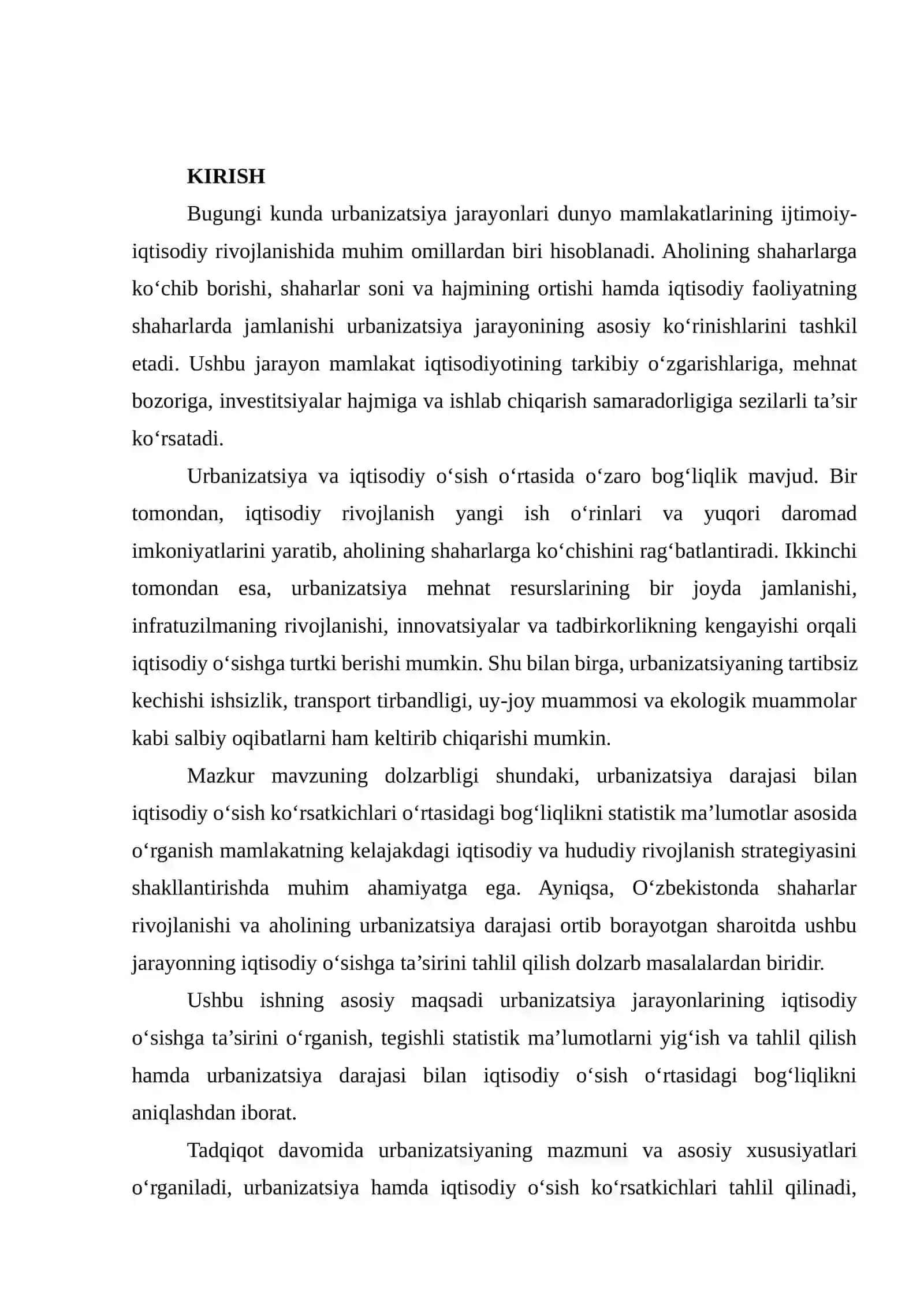 Urbanizatsiya jarayonlarining iqtisodiy o‘sishga ta’siri: ma’lumotlar yig‘ish va tahlil qilish 2