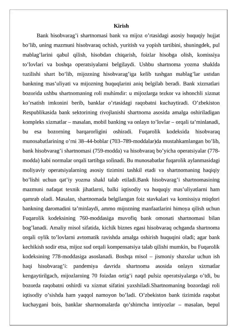 Bank hisobvarag’i shartnomasi 2