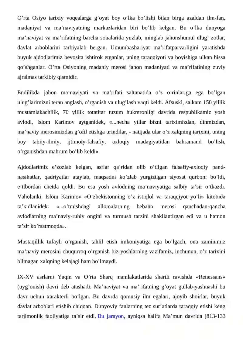Yuksak ma'naviyatli yoshlarni tarbiyalashda O'rta Osiyo allomalari merosining o’rni 2