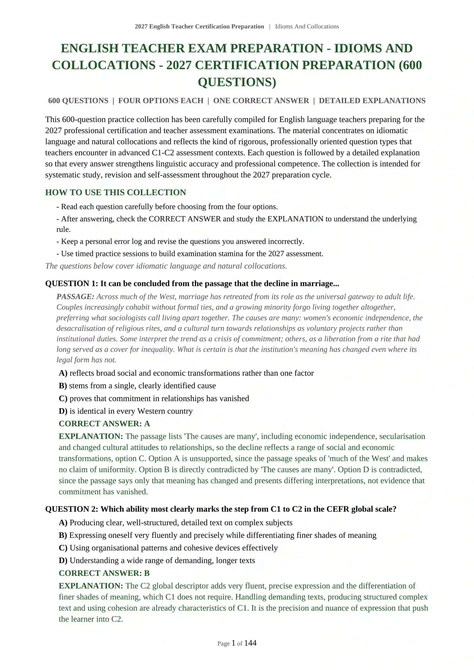 2027 English Teacher Certification Preparation | Idioms And Collocations 2