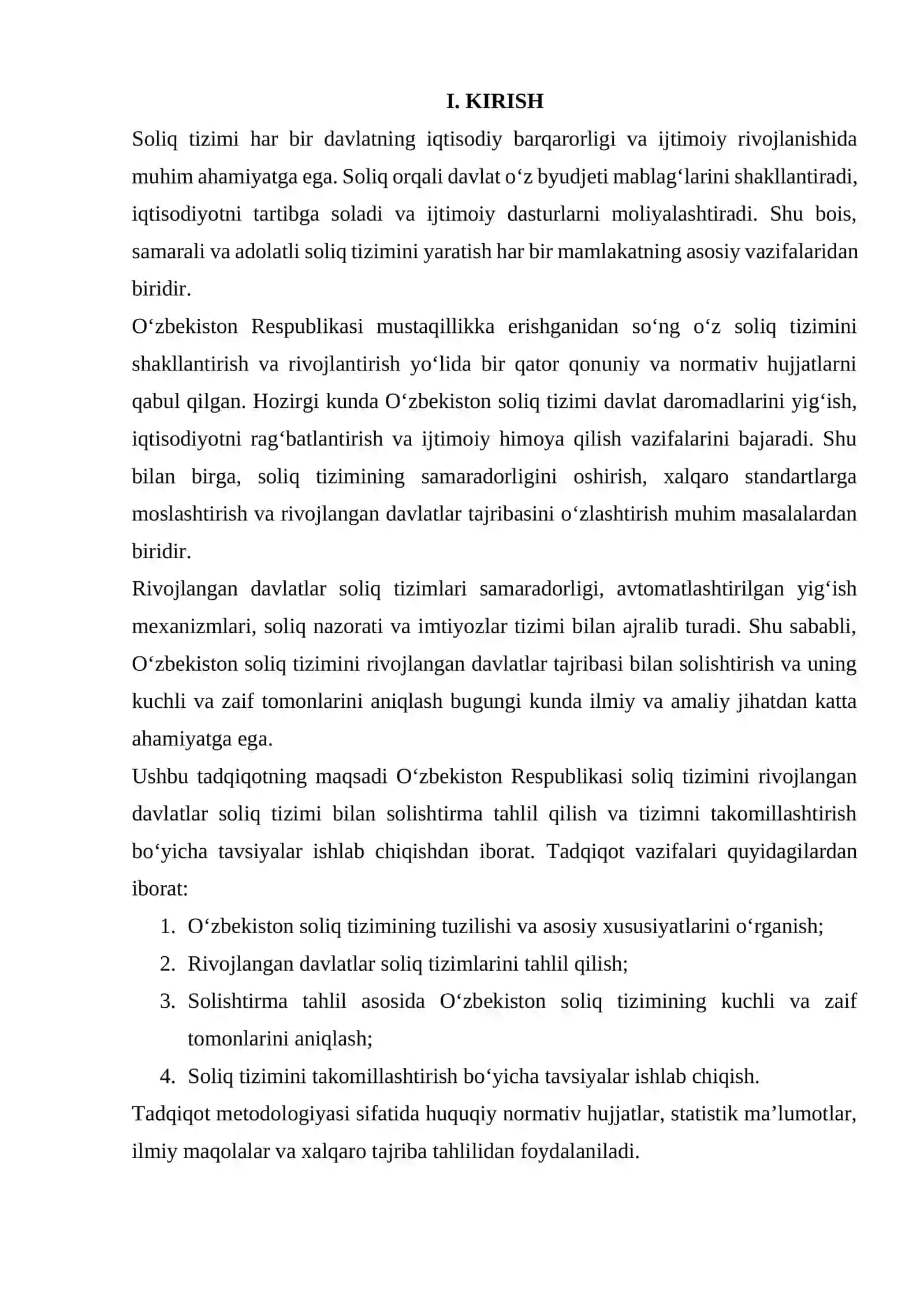 O'ZBEKISTON RESPUBLIKASI SOLIQ TIZIMINING TARQQIY ETGAN DAVLATLAR SOLIQ TIZIMI BILAN SOLISHTIRMA TAHLILI 2