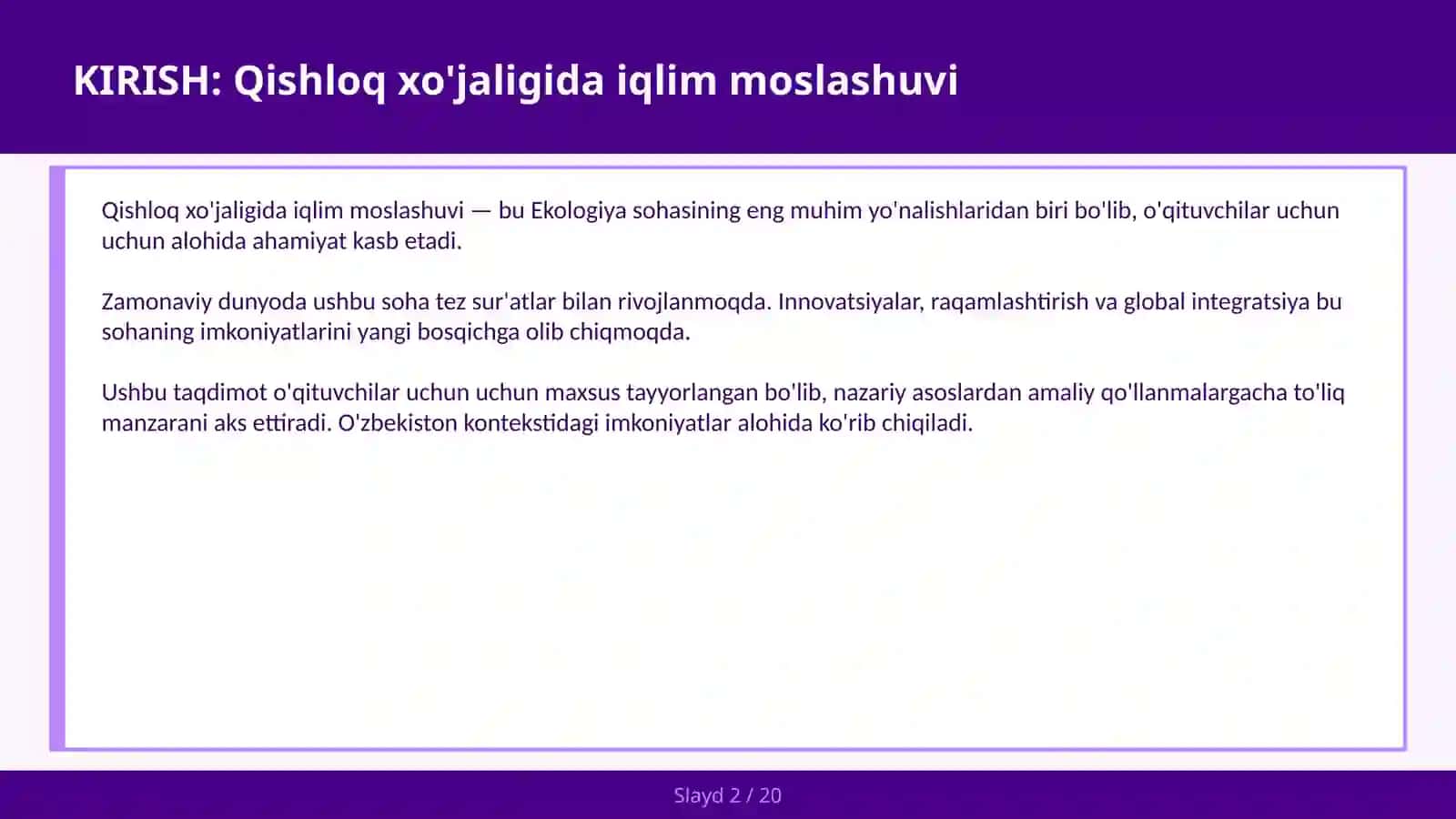 QISHLOQ XO'JALIGIDA IQLIM MOSLASHUVI 2
