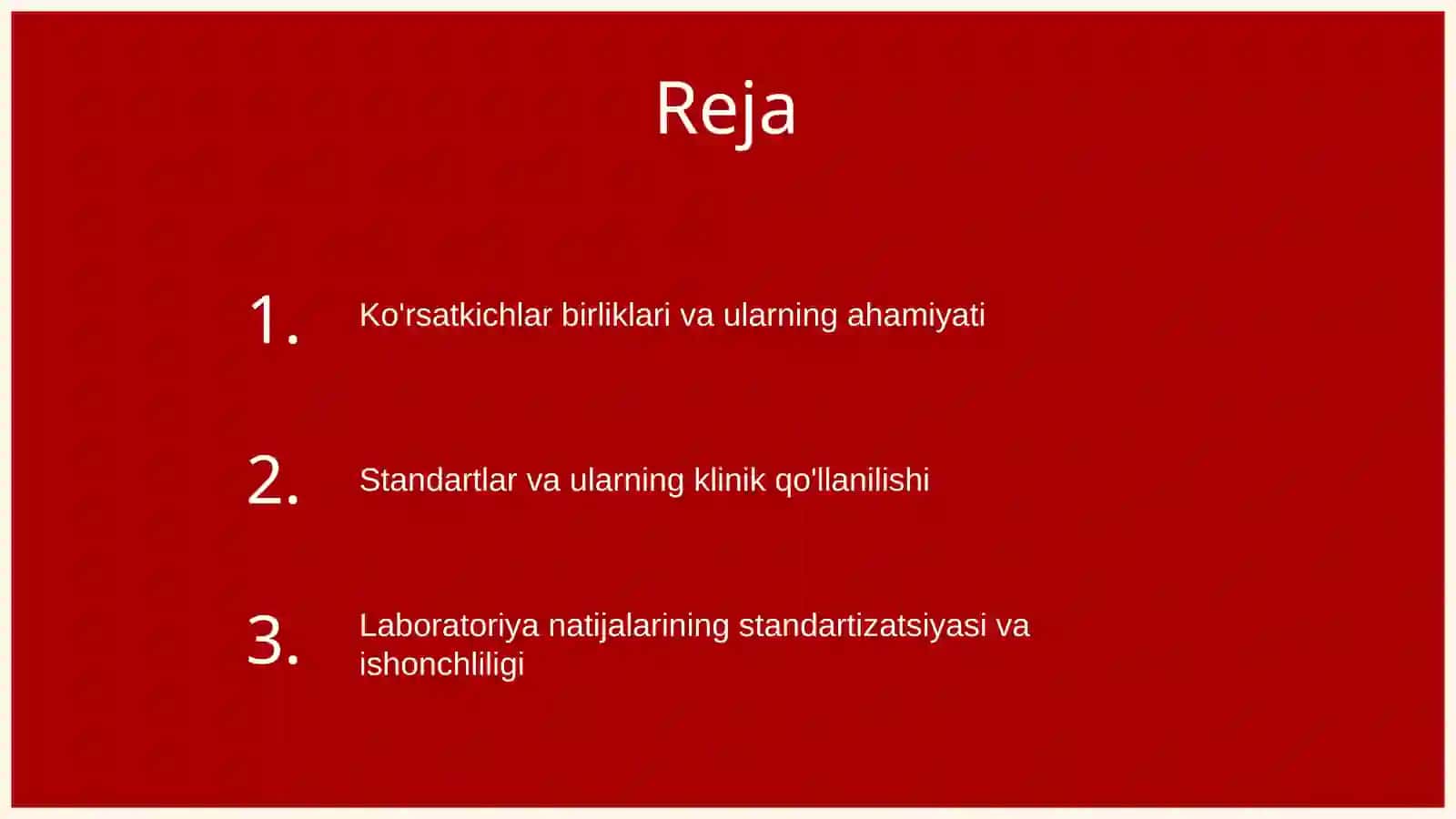 Klinik laborator ko'rsatkichlar birliklarining standartlari 2