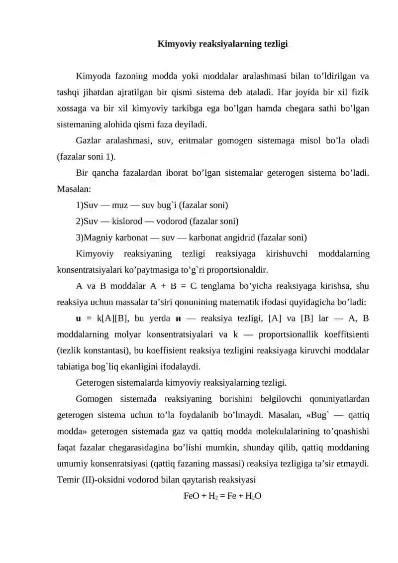 Kimyoviy reaksiyalarning tezligi 2