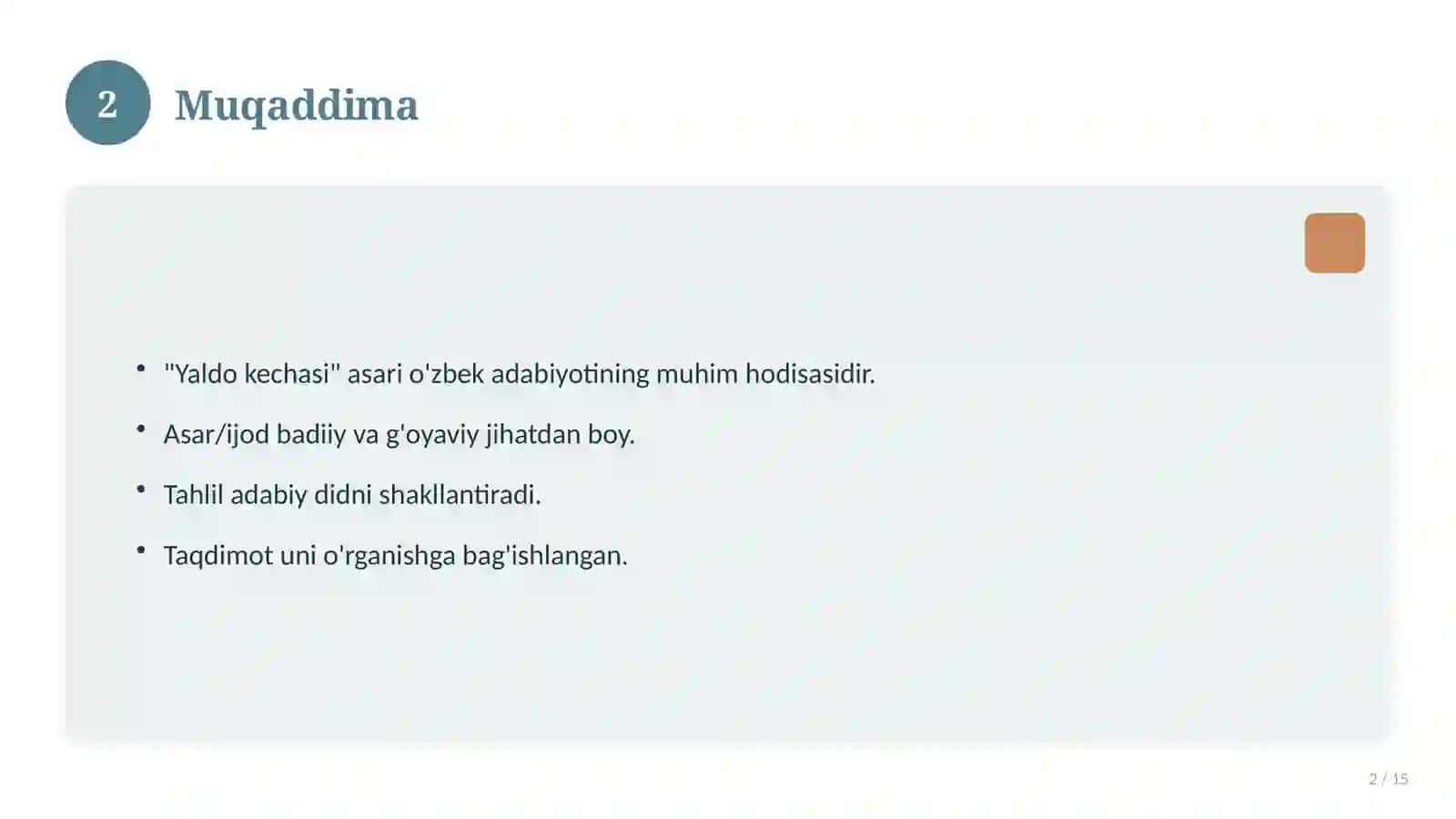 "Yaldo kechasi" asarining badiiyati 2