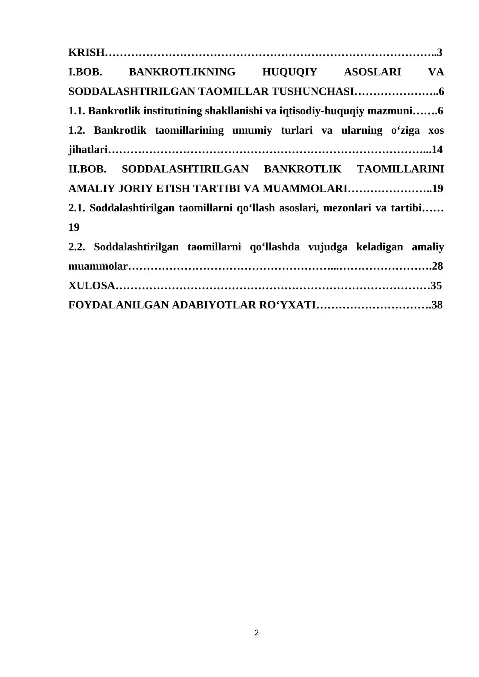 BANKROTLIKANI SODDALASHTIRILGAN TAOMILLARI 2