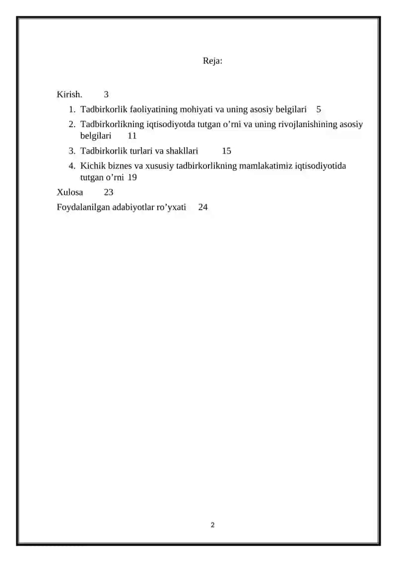 Tadbirkorlik Faoliyatiining Mohiyati va Asosiy Belgilari 2