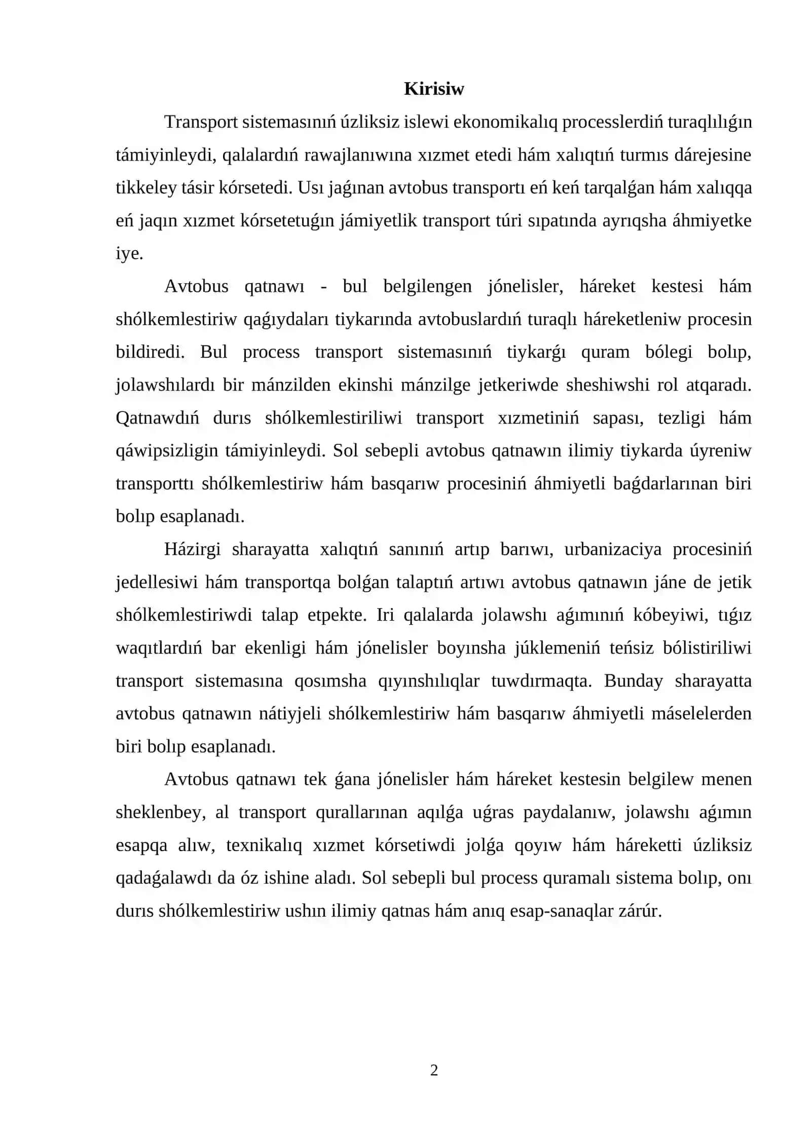 Avtobus qatnawı hám qatnawı haqqında túsinik 2