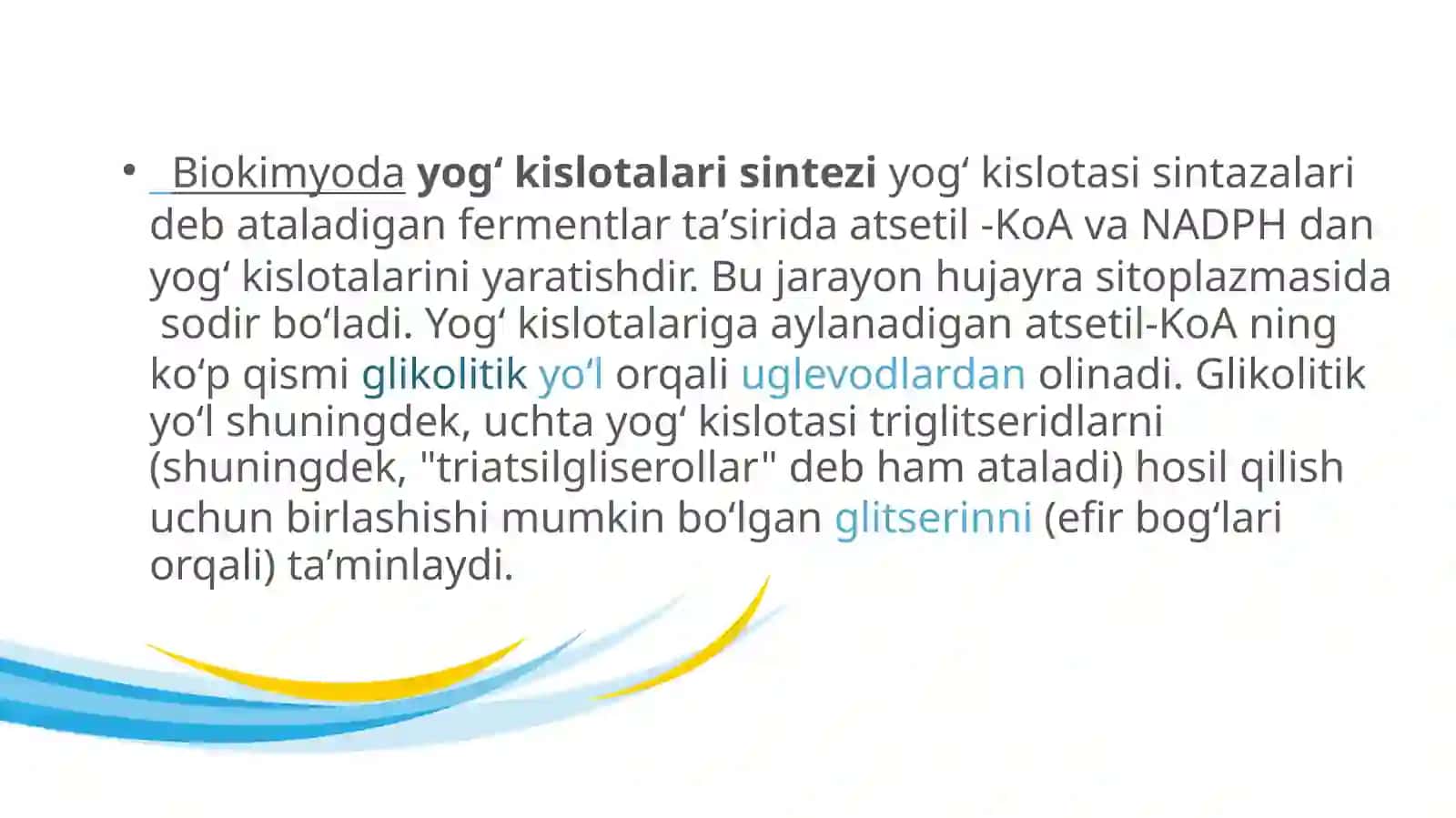Yoģ kislotalarini å vaß oksidlashi,ahamiyati,buzilishi.Geteropolisaxaritlarning ontogenezi va kasalliklarda uzgarishi 2
