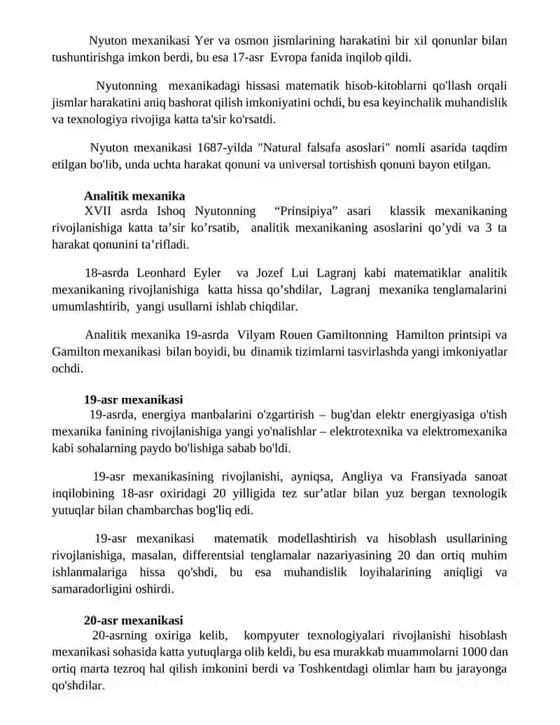 Texnik mexanika fanining rivojlanish tarixi 2