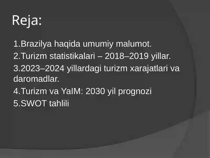 Turizmni rejalashtirish fanidan taqdimot 2