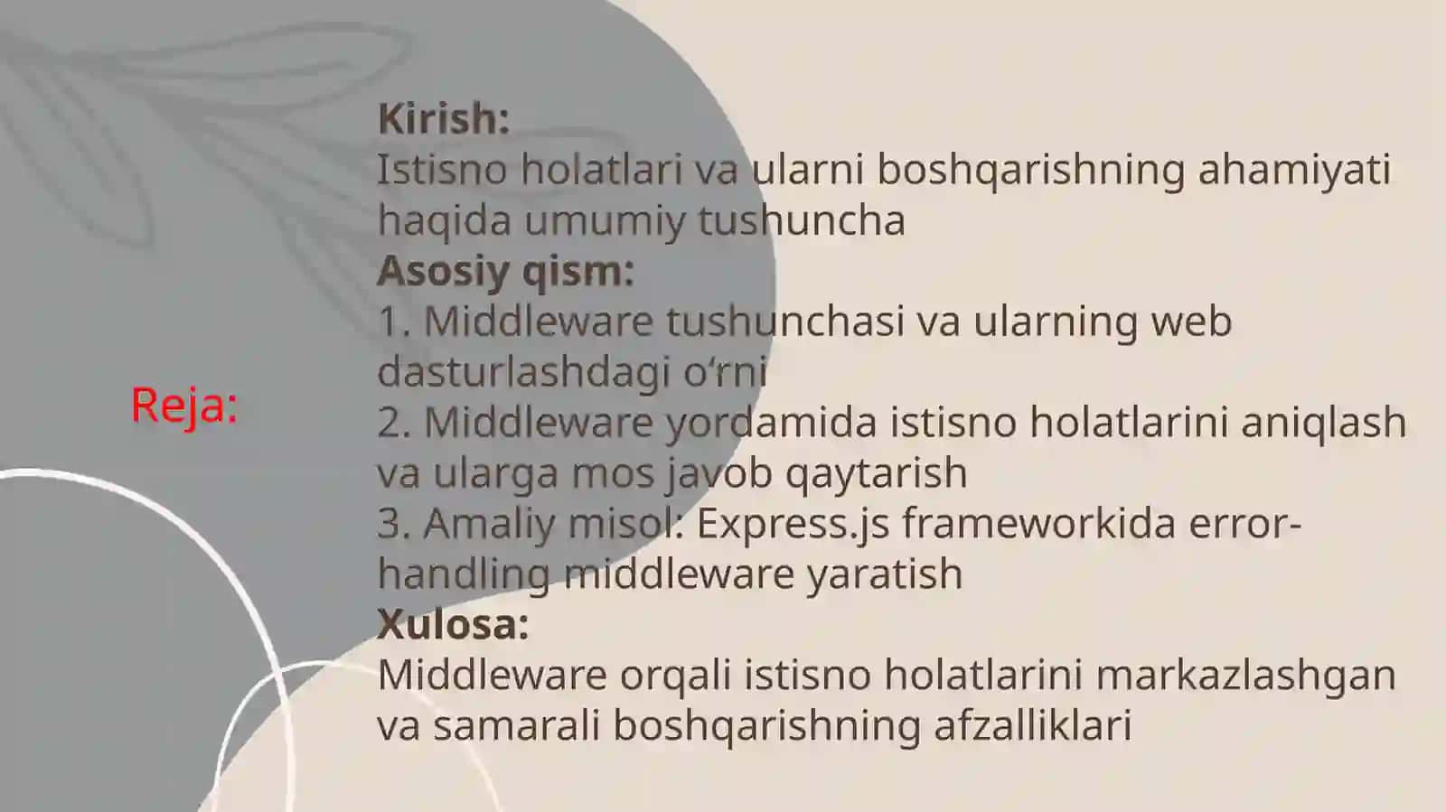 Middleware yordamida istisno holatlarini boshqarish 2