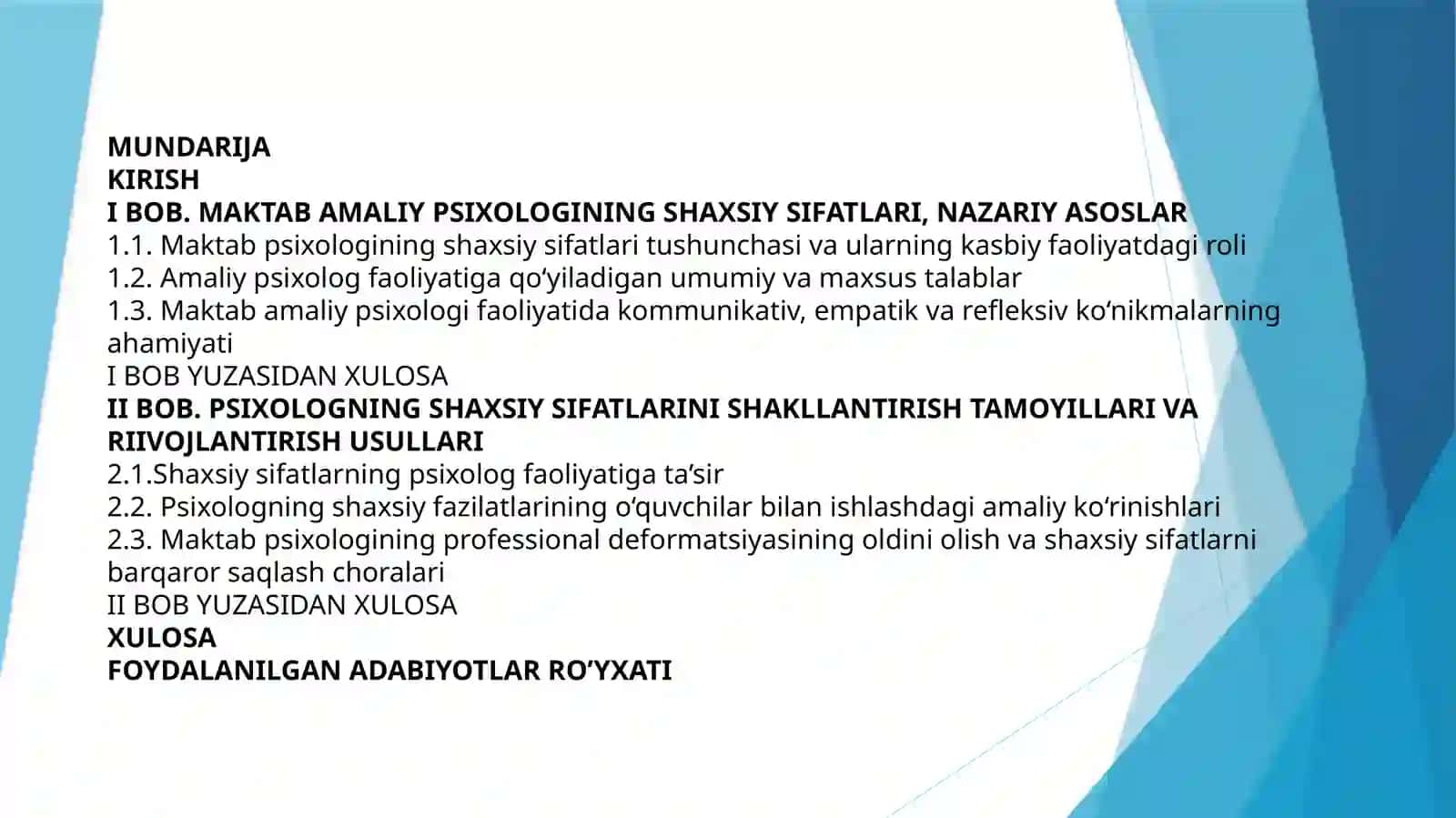 PSIXOLOGIYA YO’NALISHI 4-BOSQICH 222-GURUH TALABASI RAMAZNOVA MARJONANING “TA’LIM MUASSASALARIDA PSIXOLOGIK XIZMAT” 2