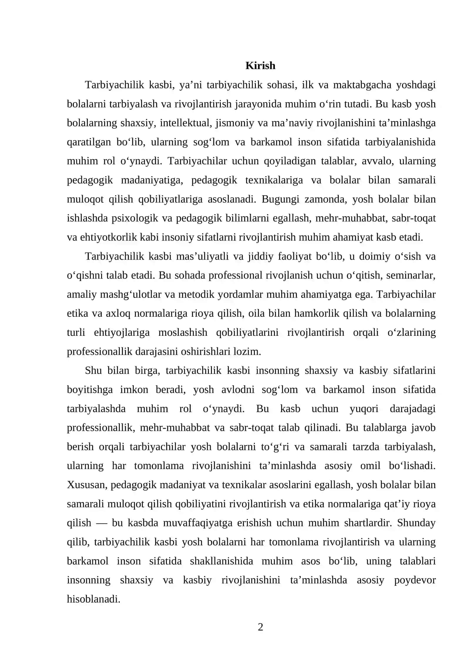 TARBIYACHILIK KASBI TARBIYACHIGA QOYILADIGAN TALABLAR 2