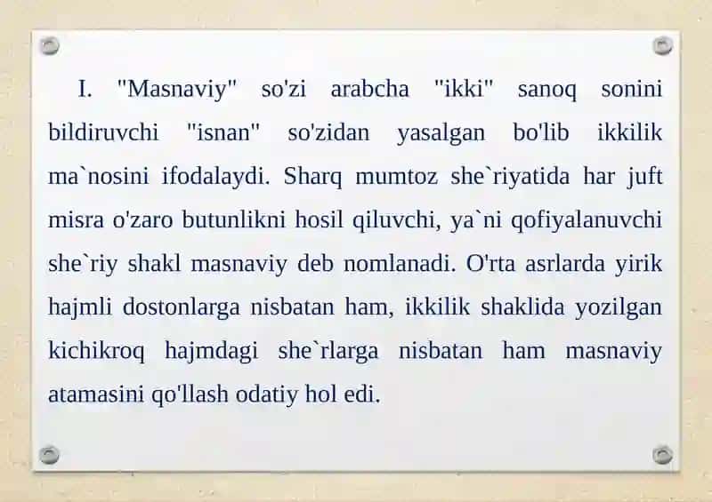 Sharq adabiyotida masnaviylar va ularning vazn tarkibi 2
