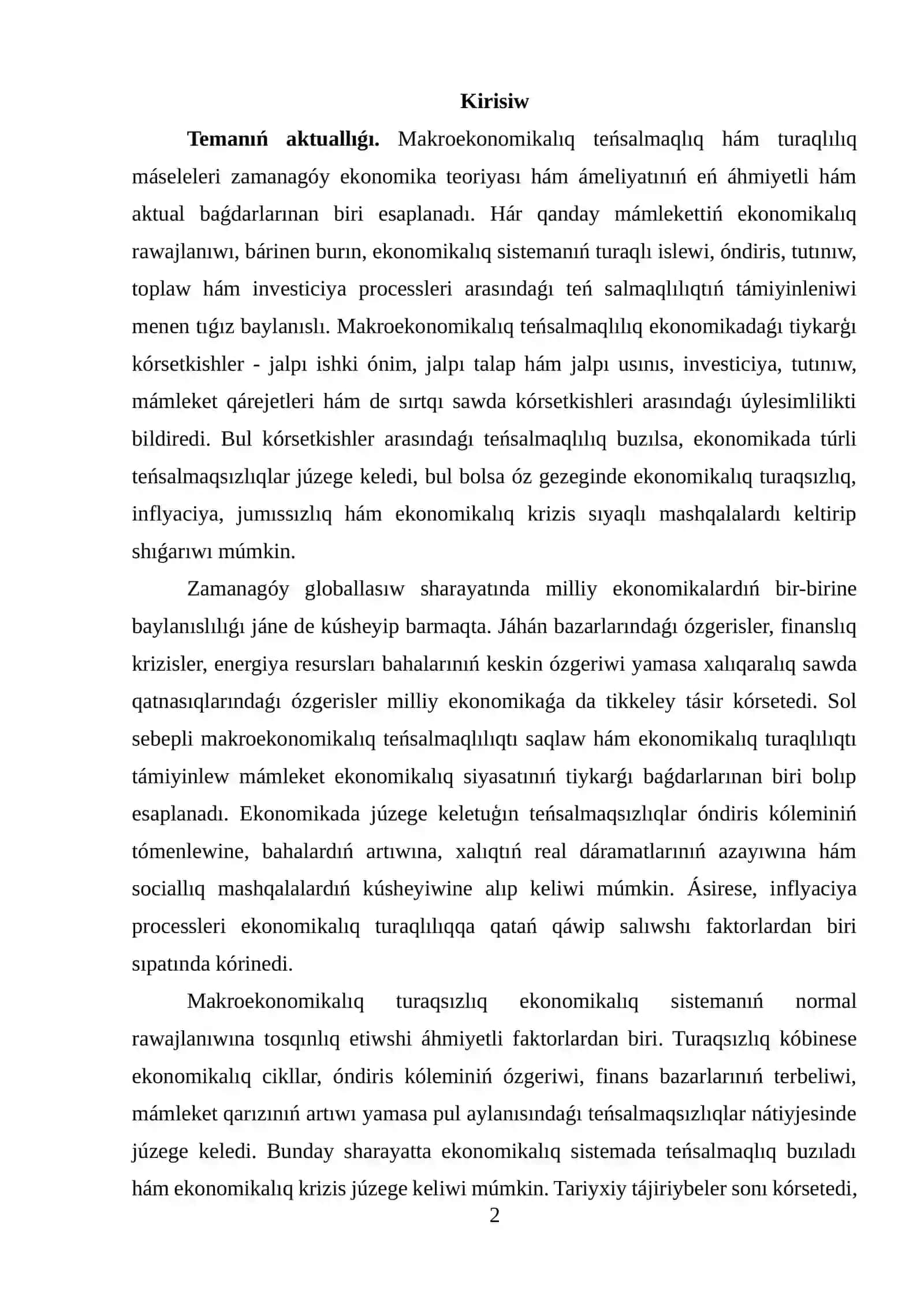 MAKROEKONOMIKALIQ SALISTIRMALILIQ HÁM TEŃ SALMAQLIQTIŃ TEORIYALIQ TIYKARLARI 2