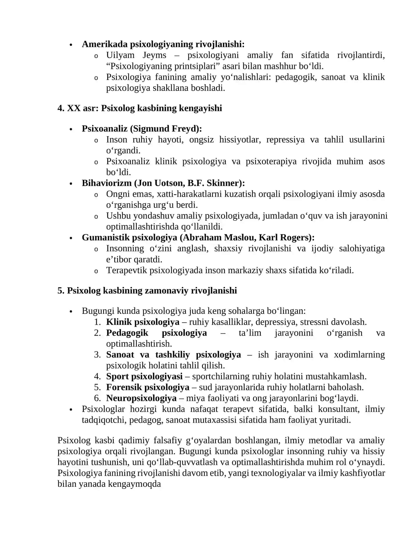 Psixologiya va psixolog kasbining shakllanish tarixi 2