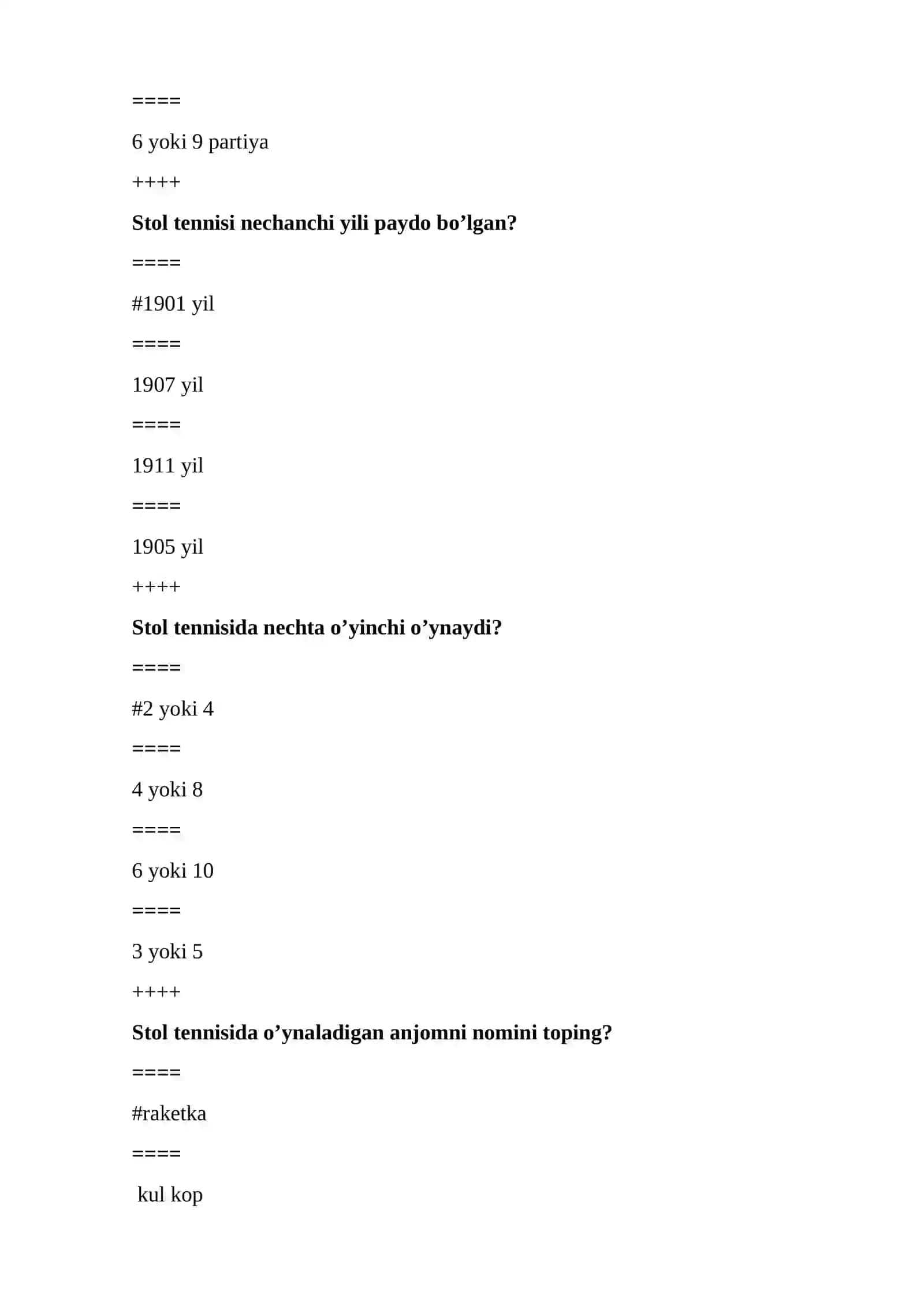 Jismoniy tarbiya test, javoblari bilan 2