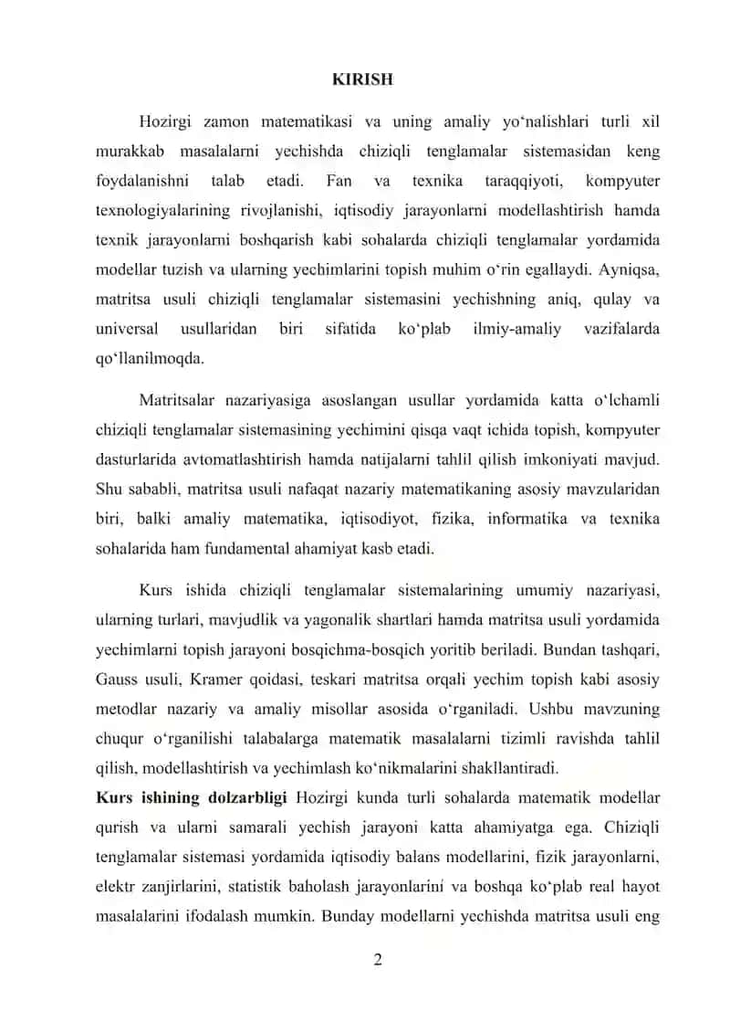 Chiziqli Tenglamalar Sestimasini Yechishning Matritsa Usuli 2
