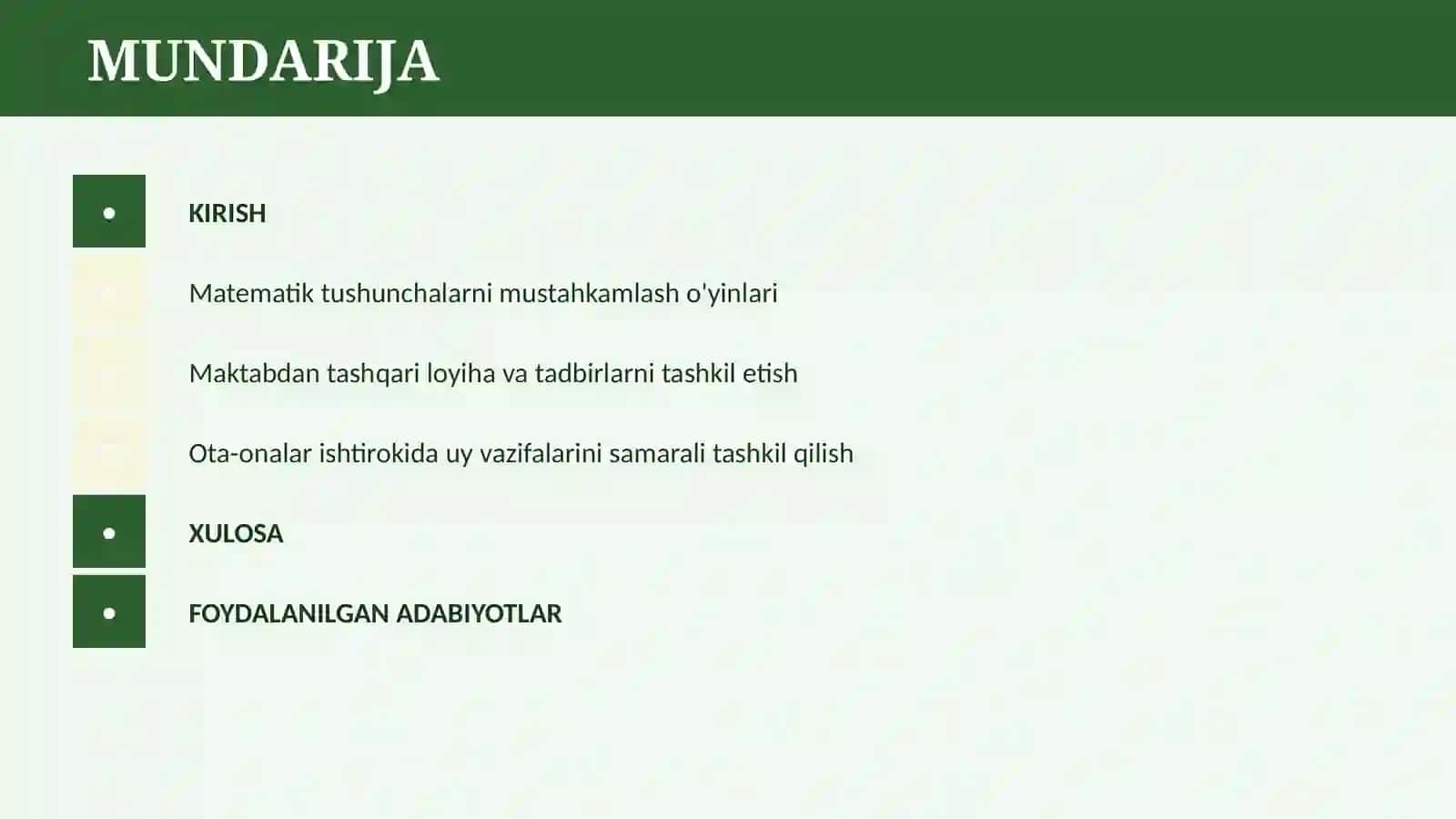 BOSHLANG’ICH SINFLARDA MATEMATIKA O’QITISHNING DARSDAN TASHQARI SHAKLLARI 2