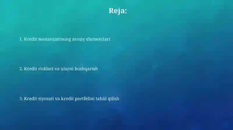 Kredit Mexanizmi va Uning Elementlari 2
