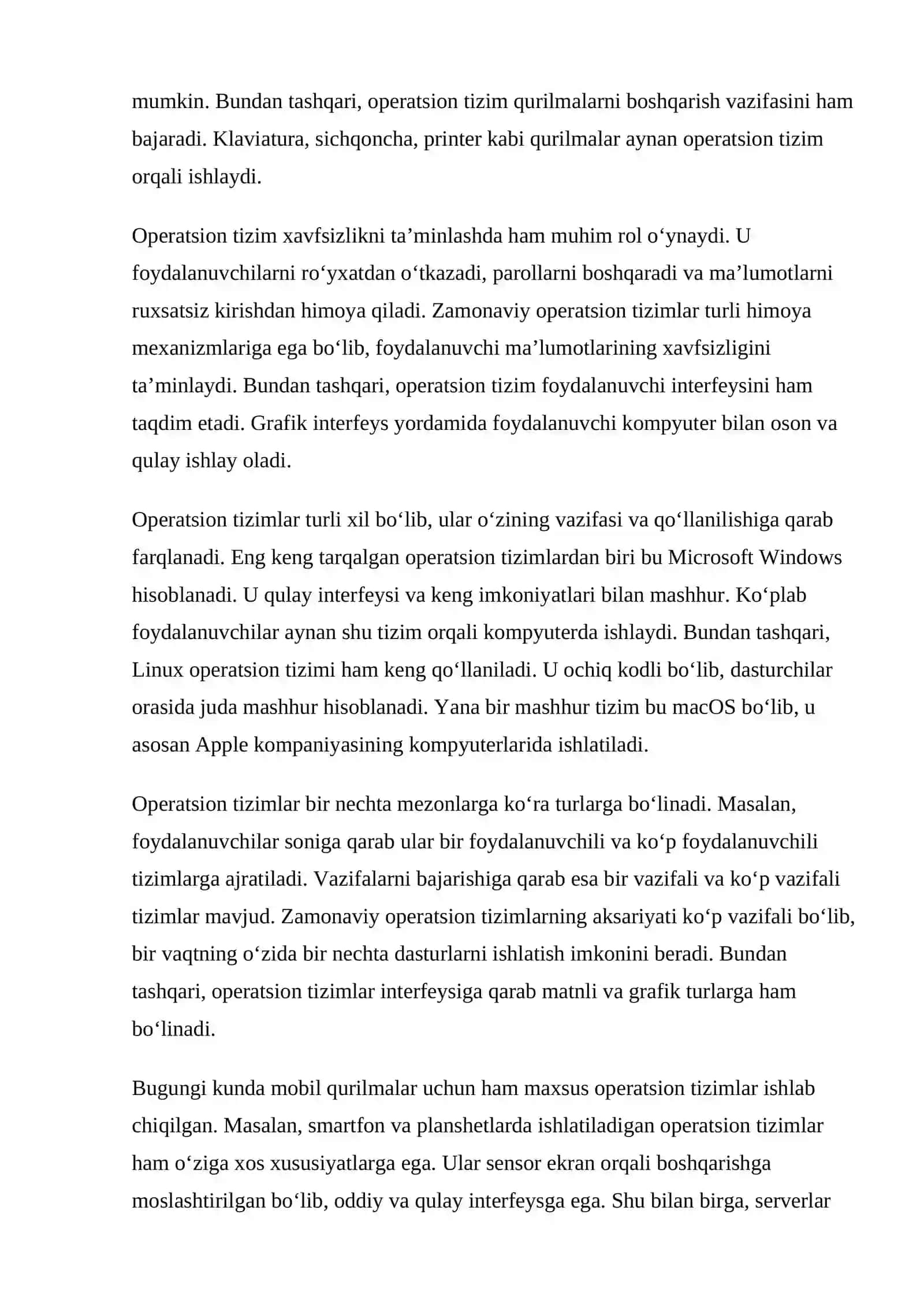 Operatsion tizim tushunchasi, vazifalari va turlari 2