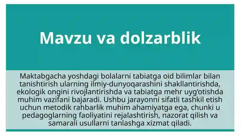 Maktabgacha ta’lim tashkilotlarida tabiat bilan tanishtirish ishiga metodik rahbarlik 2