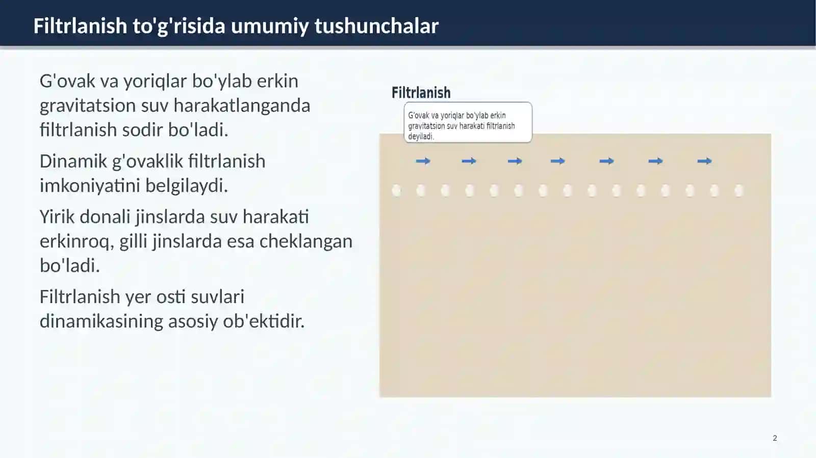Tog' jinslarining to'yinish zonasida yer osti suvlarining asosiy harakat qonunlari 2