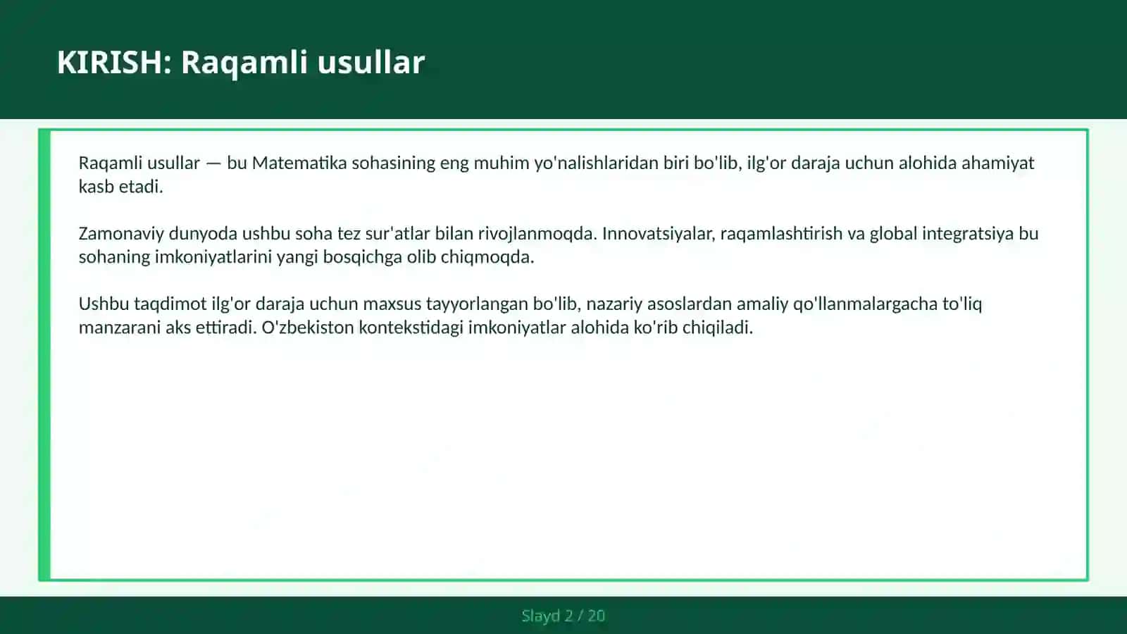 Raqamli usullar 2