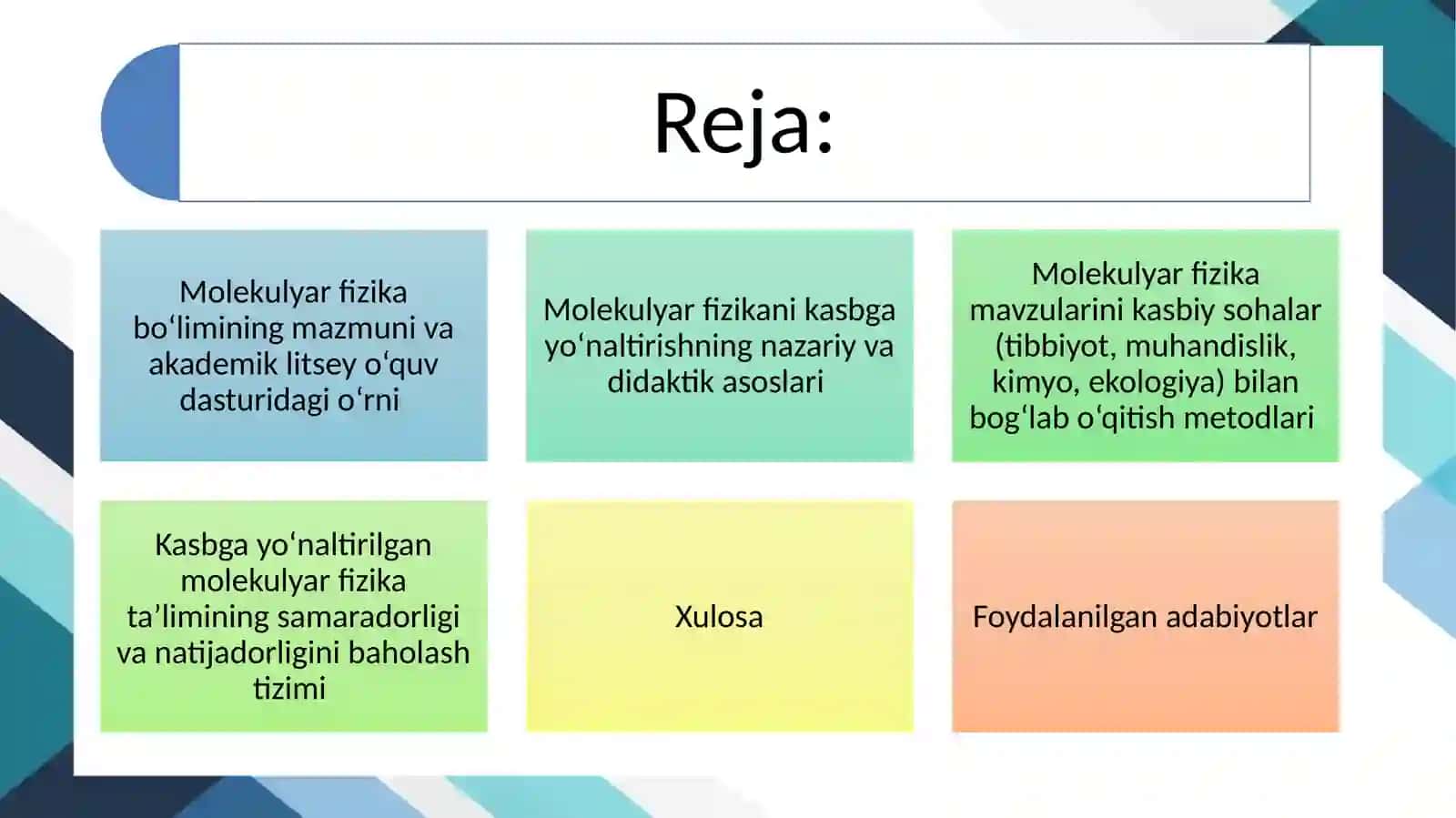 Akademik litseylarda Molekulyar fizika bo‘limini kasbga yo‘naltirib o‘qitish 2