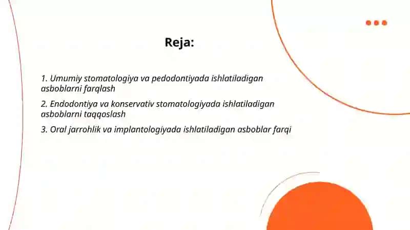 Umumiy stomatologiya va pedodontiyada ishlatiladigan asboblarni farqlash 2