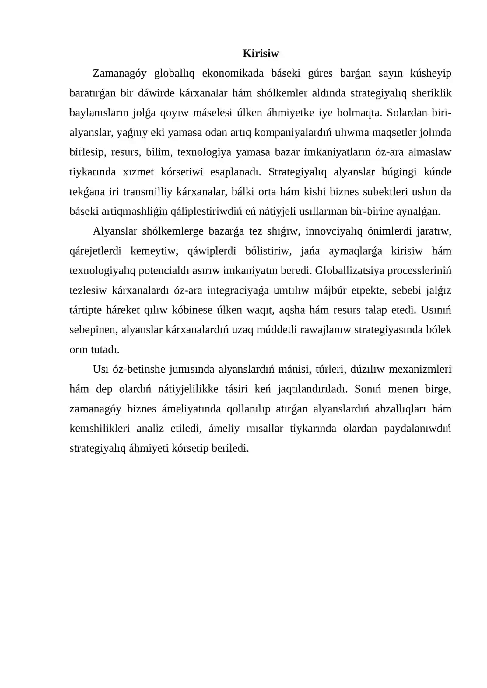 Alyanslar haqqında túsinik. Zamanagóy xalqaralıq biznestegi strategiyalıq alyanslardıń ahimiyeti hám túrleri 2