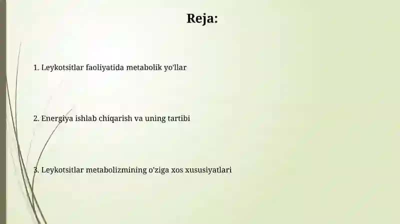 Leykotsitlar metabolizmi xususiyatlari 2