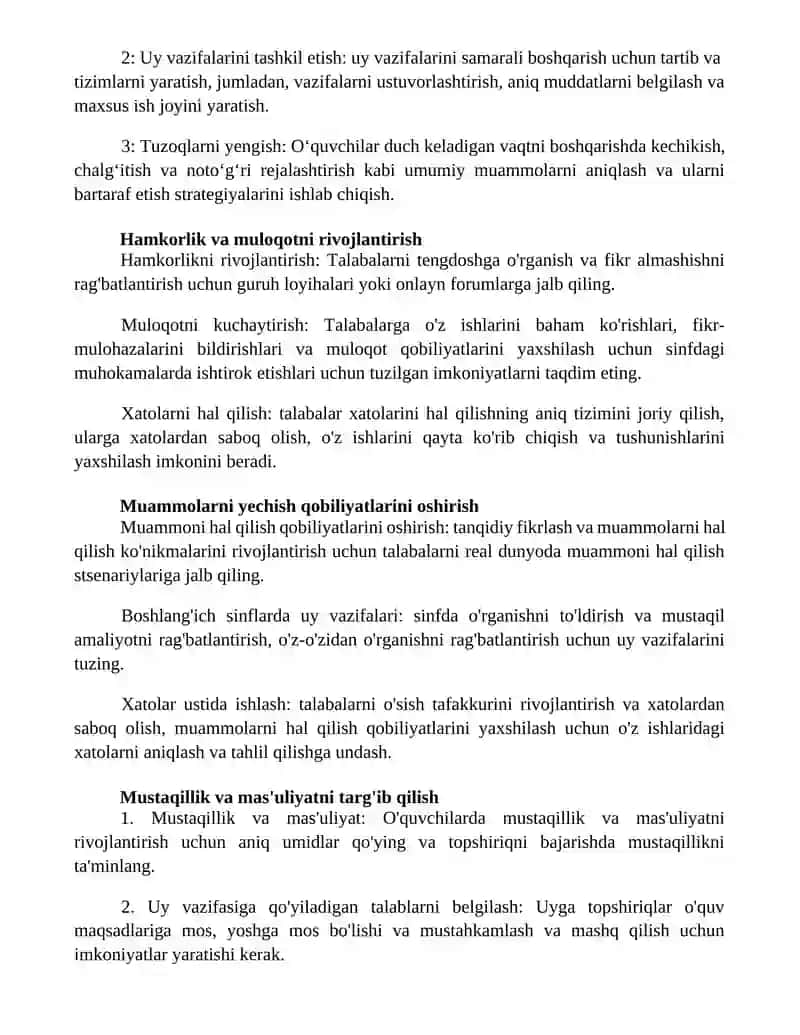 BoshlangʻIch Sinflarda Uy Vazifalari Uni Tashkil Qilishga QoʻYilgan Talablar Xatolar Ustida Ishlash 2