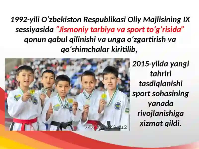 O‘zbekiston Respublikasida jismoniy tarbiya va sportning rivojlanishi 2