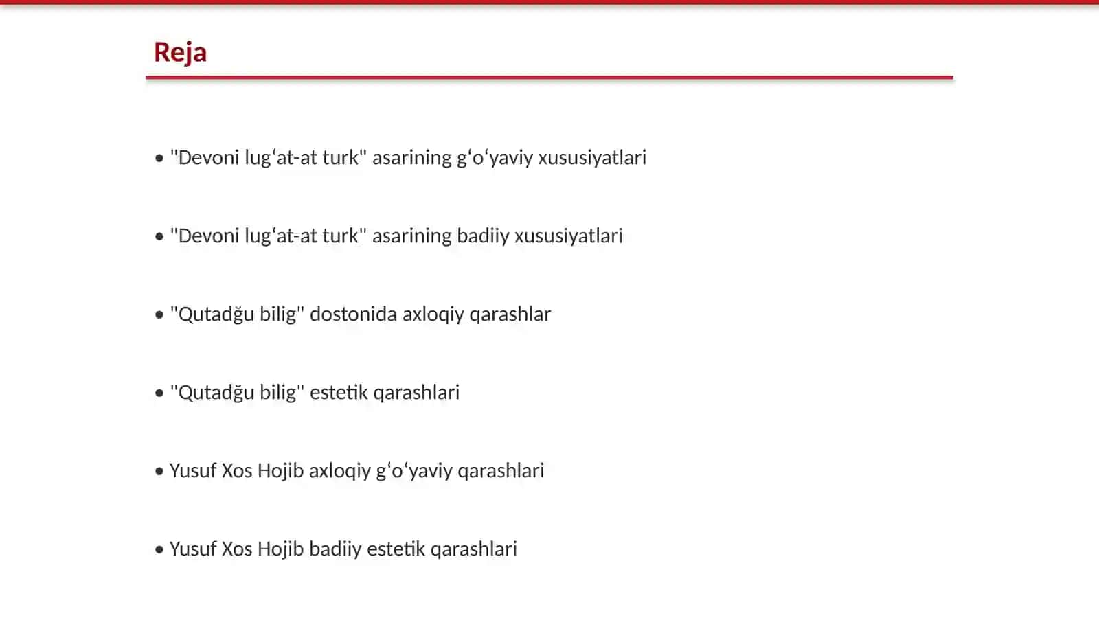 "Devoni lugʻat-at turk" asari gʻoʻyaviy- badiiy xususiyatlari."Qutadğu bilig " dostonida Yusuf Xos Hojibning axloqiy estetik qarashlari 2