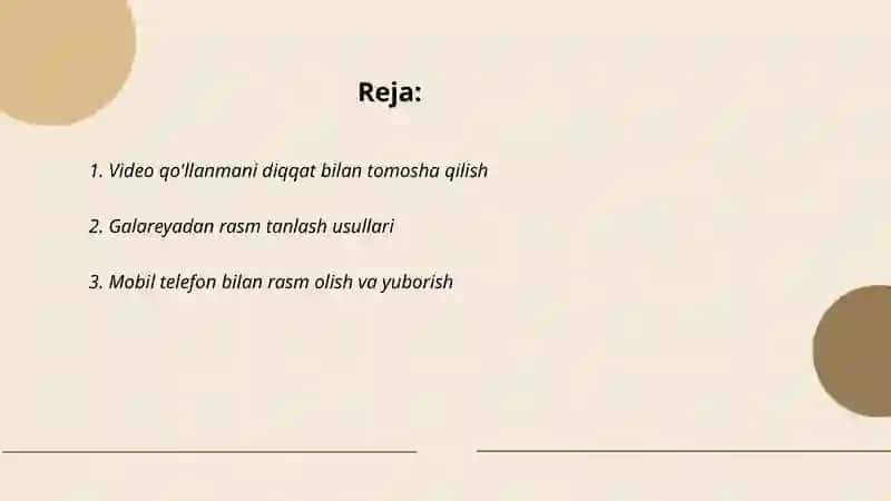 Yuqoridagi video qo'llanmani ko'ring va shu asosida rasm yuboring(Galareyadan ham yuborishingiz mumkin!) 2