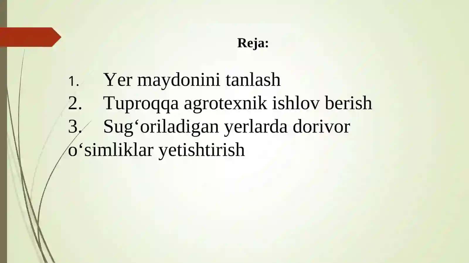 YER MAYDONINI (SUG‘ORILADIGAN YERLARDA) TANLASH VA TUPROQQA ISHLOV BERISH TEXNOLOGIYASI 2